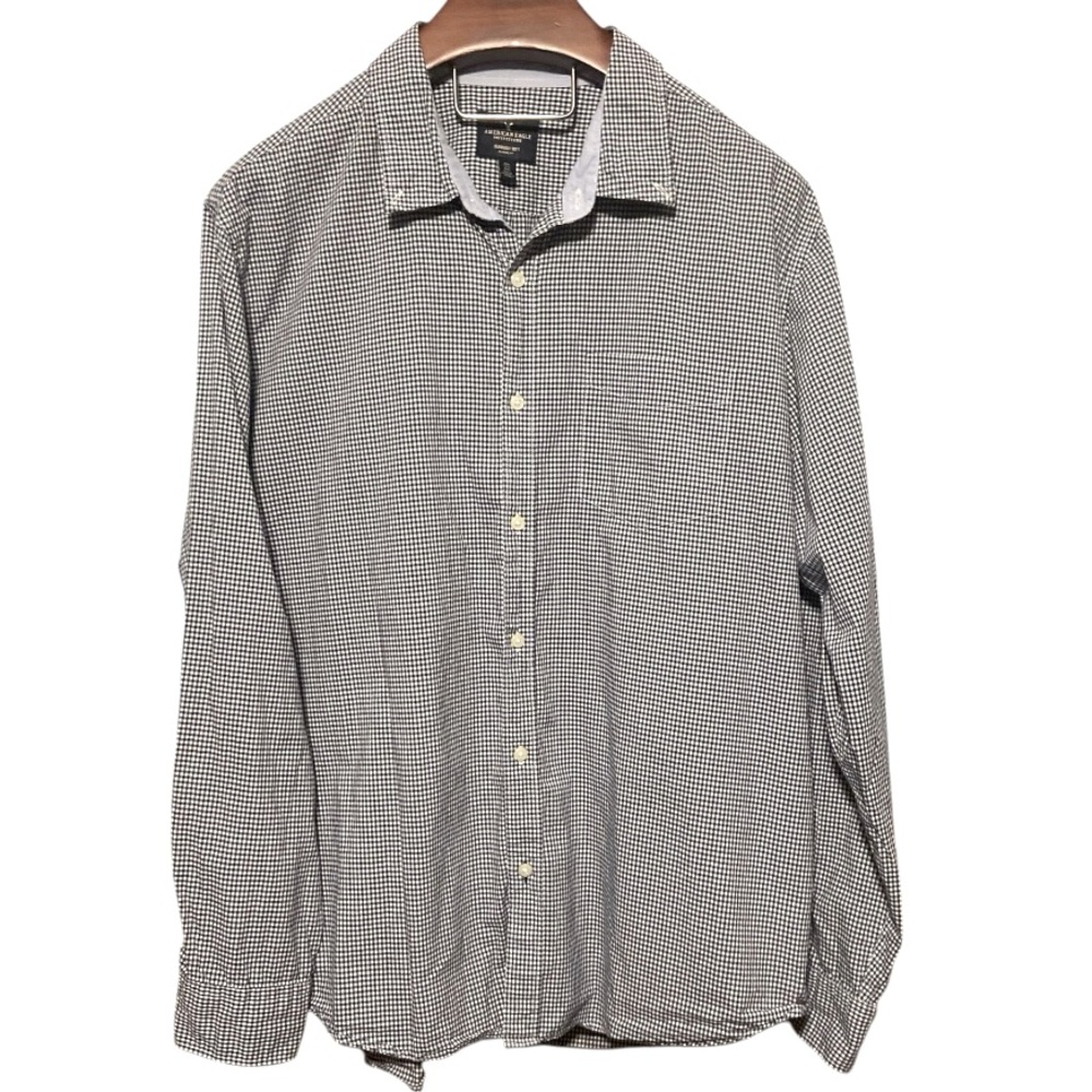 Men’s Button Down Dress Shirt by American Eagle. Blue/White plaid look. XXL